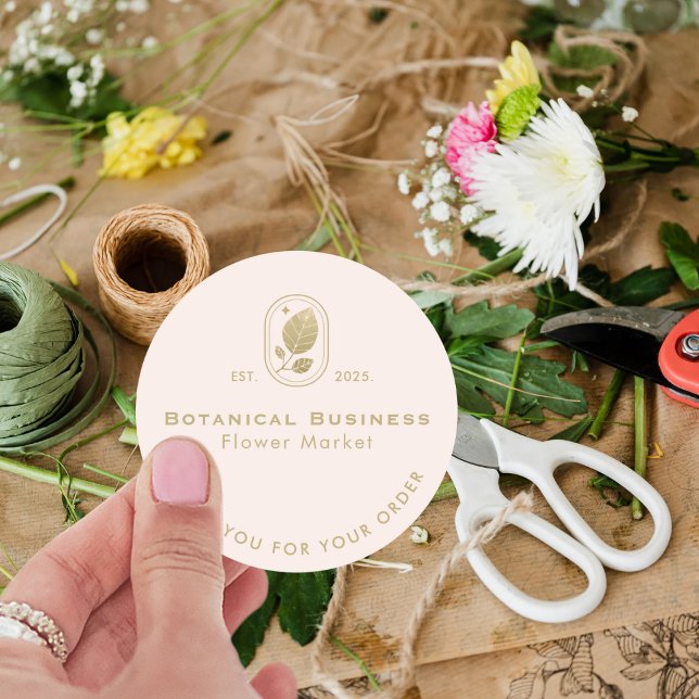 Adesivo Creme Botânico Mínimo Dourado Moderno Folha, Obrig (Modern Gold Leaf Minimal Botanical Cream Thank You Classic Round Sticker)