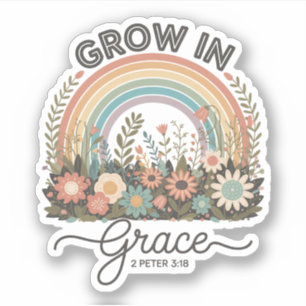 Adesivo Crescer em Grace Vintage Retro Rainbow Christian