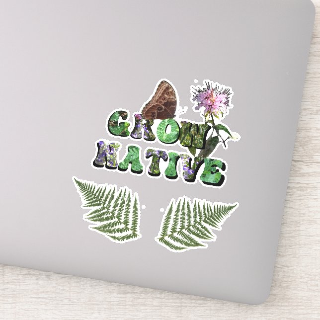 Adesivo "Crescer Nativo!" com folhas de samambaia (Detalhe)