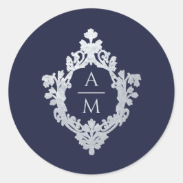 Adesivo Crest Azul Marinho Vintage Ornate 2 iniciais Monog