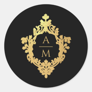 Adesivo Crest Black Dourado Falso Monograma Elegante 2 Ini