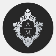 Crest Black Faux Prata Vintage Casamento Monograma