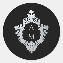 Adesivo Crest Black Faux Prata Vintage Casamento Monograma