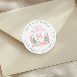 Adesivo Crest de Endereço Monograma de Noz Nutcracker Rosa