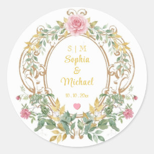 Adesivo Crest Floral de Casamento Elegante Monograma Doura