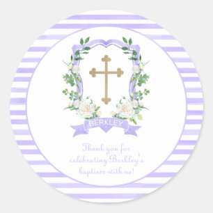 Adesivo Crest Floral Roxo Agradecimento Batismo
