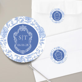 Adesivo Crest Monogram Delft Blue Floral Wedding
