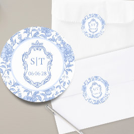 Adesivo Crest Monogram Delft Blue Floral Wedding