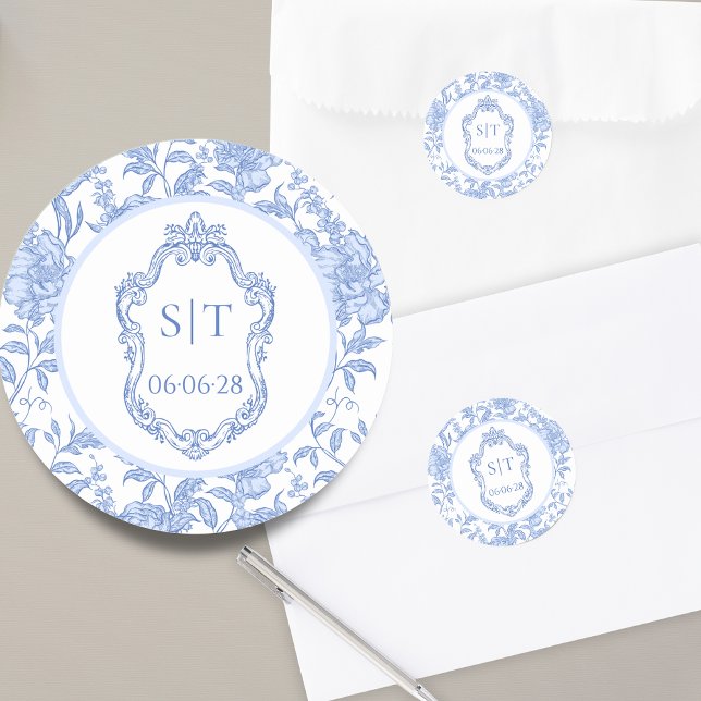 Adesivo Crest Monogram Delft Blue Floral Wedding (Criador carregado)