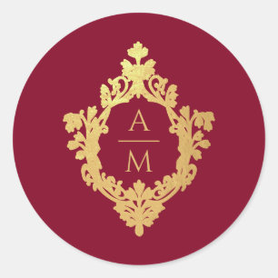 Adesivo Crest Monograma Borgonha Dourado Falso Casamento V