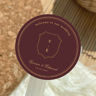 Adesivo Crest Monograma Casamento Bege e Dourado Bem-Vindo
