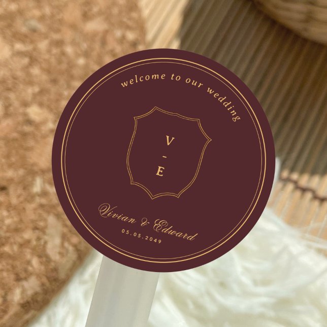 Adesivo Crest Monograma Casamento Bege e Dourado Bem-Vindo (Criador carregado)