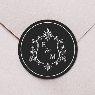 Adesivo Crest Monograma de Casamento Elegante Preto