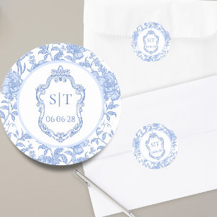 Adesivo Crest Monograma Delft Azul Floral Casamento