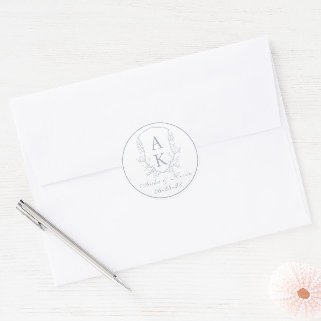 Adesivo Crest Monograma Dusty Casamento Azul (Envelope)
