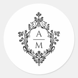 Adesivo Crest Monograma Elegante Casamento Preto e Branco