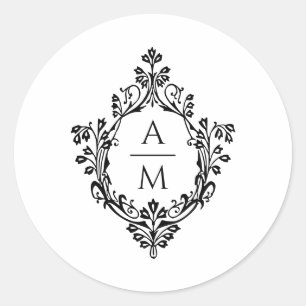 Adesivo Crest Monograma Elegante Casamento Preto e Branco 