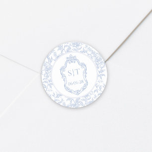 Adesivo Crest Monograma Floral Azul Poeirento Casamento