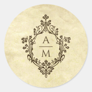 Adesivo Crest Monograma Pergaminho Vintage Casamento Vitor