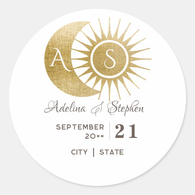 Adesivo Crest Monograma Sol Lua Dourado Branco Chic Celest (Frente)