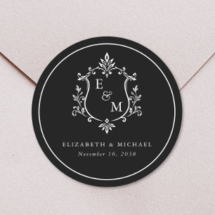 Adesivo Crestá de Casamento Elegante Monograma Preto