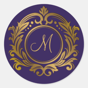Adesivo Crestão Dourado com Inicial do Monograma em Roxo