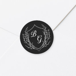Adesivo Crestas de casamento com monograma clássico preto 