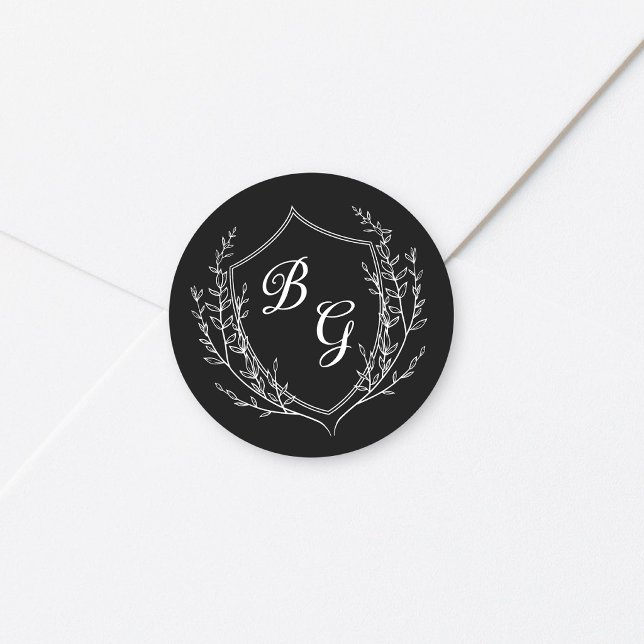 Adesivo Crestas de casamento com monograma clássico preto  (Criador carregado)