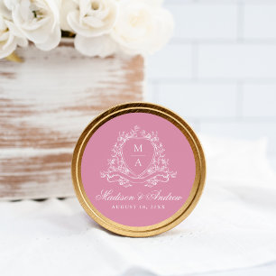 Adesivo Crestas Florais Elegantes Monograma Casamento Rosa