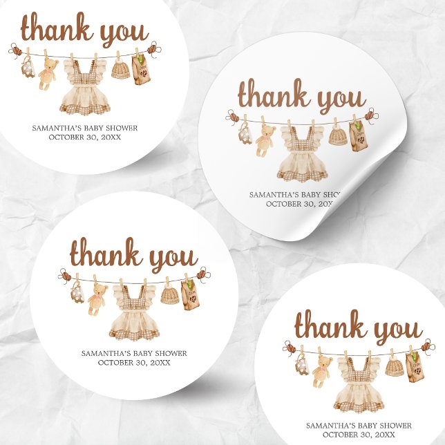 Adesivo Criação de Chá de fraldas de café (Coffee Little Bean Clothesline Baby Shower Sticker)