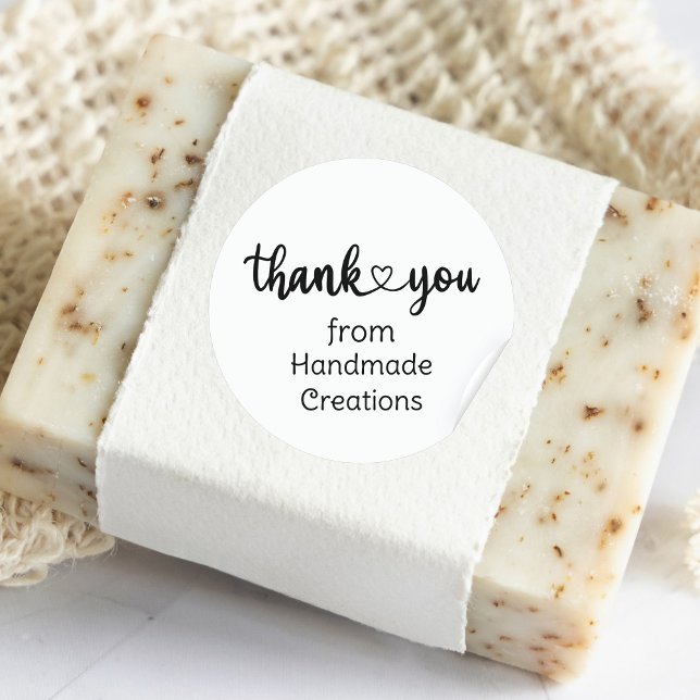 Adesivo Criações Feitas À Mão Obrigado Coração (Handmade Creations Thank You Heart Classic Round Sticker)