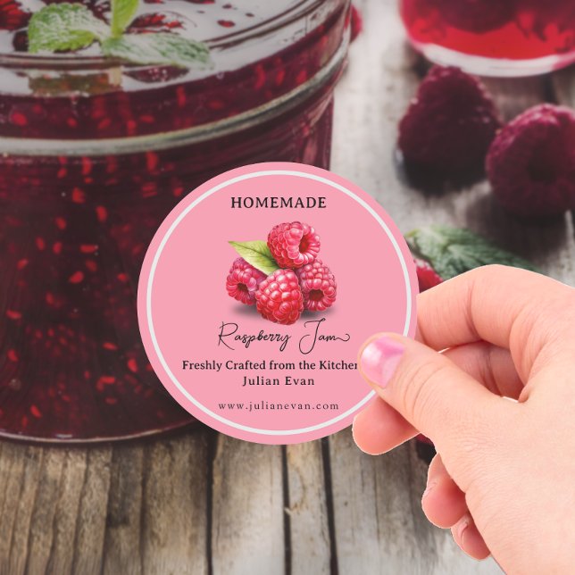 Adesivo Criado com Amar Emperramento de Framboesa (Crafted with Love Homemade Raspberry Jam Classic Round Sticker)
