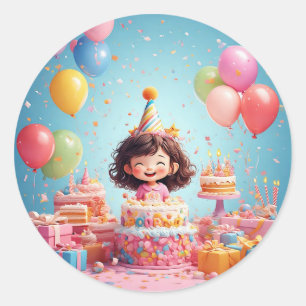 Adesivo Criança Alegre Celebrando Aniversário com Bolo