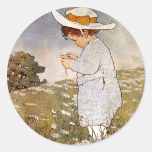 Adesivo Criança Antiga Colhendo Margaridas Bessie Pease Gu