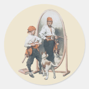 Adesivo Criança Antiga, Pirata Menino, Cachorro, Espelho, 
