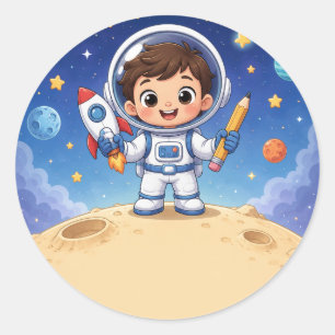 Adesivo Criança Astronauta Pronta para Explorar Caderno Es