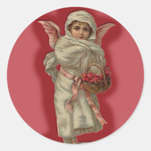Adesivo Criança bonito do anjo do Victorian com cesta