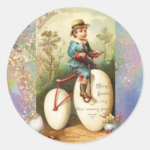 ADESIVO CRIANÇA COM BICICLETA DE OVO DE PÁSCOA E FLORES CO