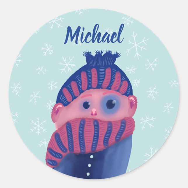 Adesivo Criança congelando Com Chapéu E Scarf Em Nome De I (Frente)