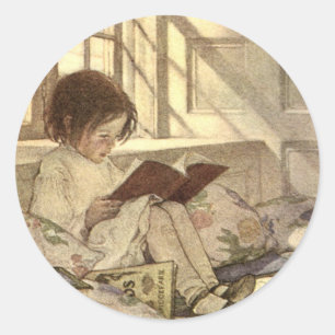 Adesivo Criança do vintage que lê um livro, Jessie Willc