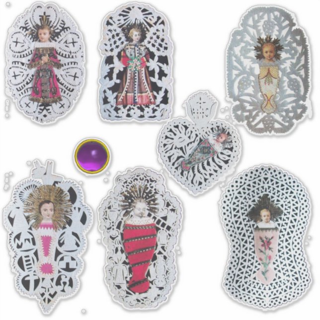 Adesivo Criança Jesus, Antigas Caravaturas de Papel de Nat (Frente)