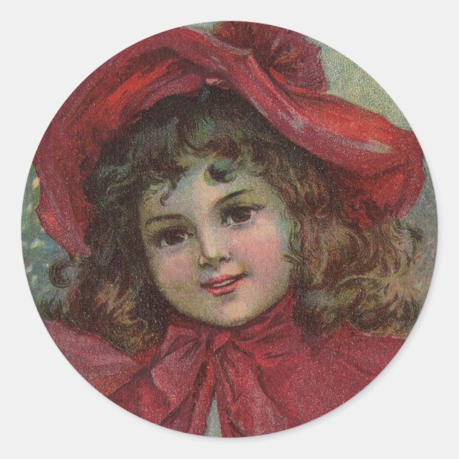 Adesivo Criança Vitoriana Red Hat Girl Retrai Ar (Frente)