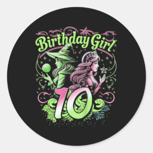 Adesivo Crianças 10º aniversário Bruxa rosa e verde 10 ano
