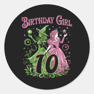 Adesivo Crianças 10º aniversário Bruxa rosa e verde 10 ano