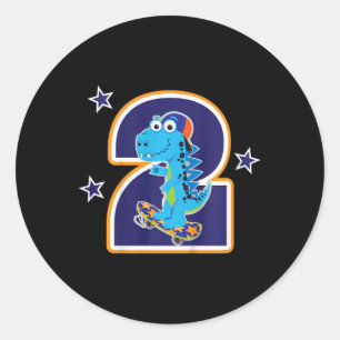Adesivo Crianças 2º Aniversário Dinossauro Engraçado Skate