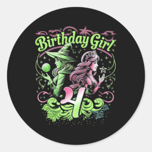 Adesivo Crianças: 4.º aniversário Bruxa rosa e verde 4 ano