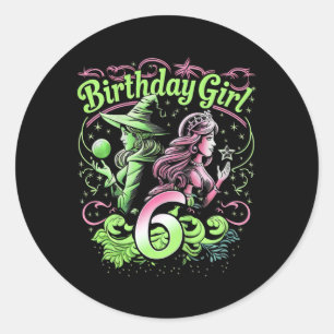 Adesivo Crianças 6 bruxas de aniversário rosa e verde de 6