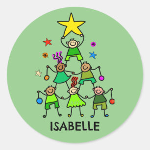 Adesivo Crianças de Árvores de Natal Personalizadas