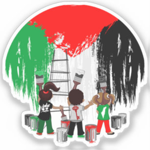 Adesivo Crianças de Gaza Pintando a Bandeira da Palestina 