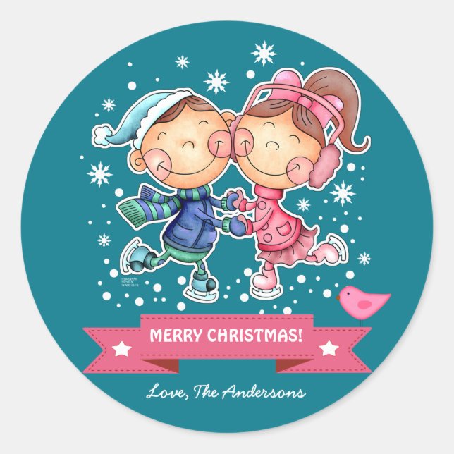 Adesivo Crianças de patinação divertida | Nome personaliza (Frente)